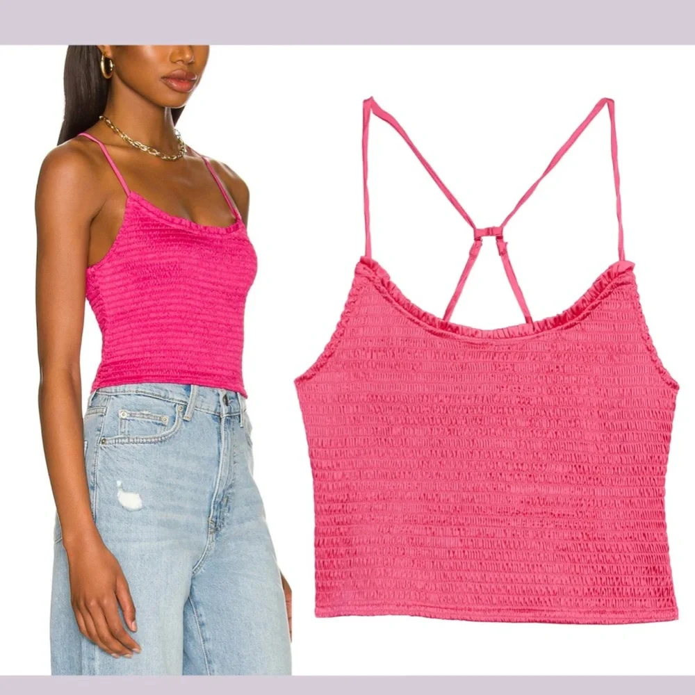 NWT $58 Free People [ Small ] Smocked Right‎ on Time Camisole Fuchsia Pink